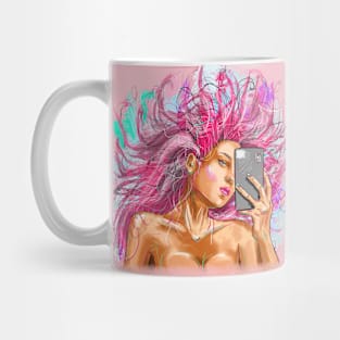 Girl with smartphone in hand Mug